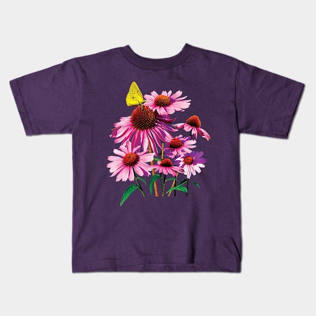 Coneflowers - Yellow Sulphur Butterfly on Coneflower Kids T-Shirt by SusanSavad